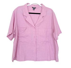 Buffalo David Bitton Women's Linen Blend Button Shirt Top SZ XL Light Pink Boxy
